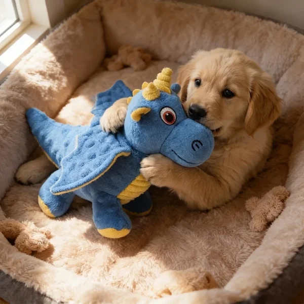 Interactive dragon squeaky dog toy