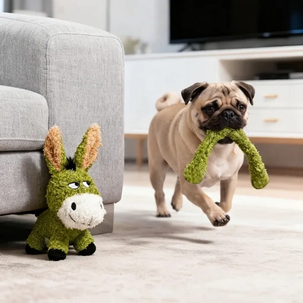 Durable donkey plush dog chew toy