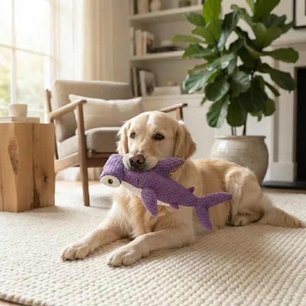 purple-shark-interactive-squeaky-dog-toy Interactive purple shark squeaky dog toy