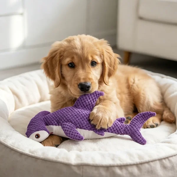 purple-shark-plush-squeaky-dog-toy Purple Shark Squeaky Plush Dog Toy